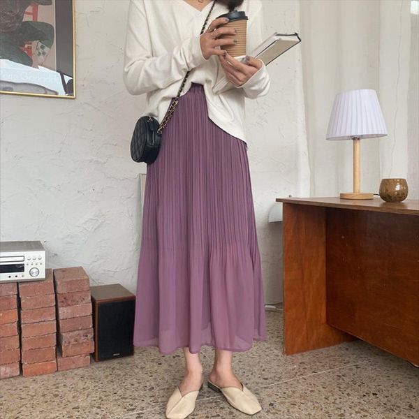 

gentle pleated slender a line chic brief 2020 fashion all match solid sweet girls chiffon new high waist skirt, Black