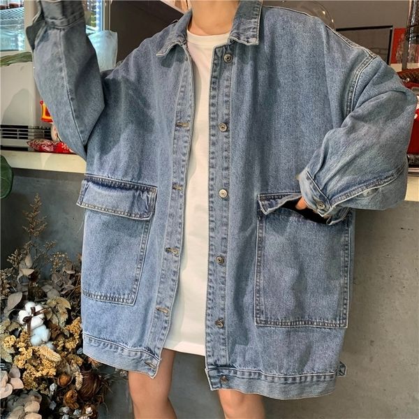 

2021 new classic jackets denim women's loose coat outward big pockets turn-down collar harajuku korean style all-match chic ls1n, Black
