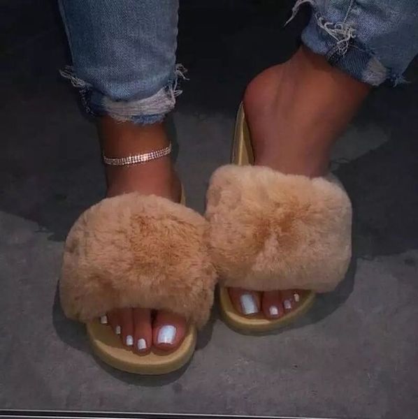 

wvn2 new woman slides custom fur fox slippers fur fox slippers fur, Black