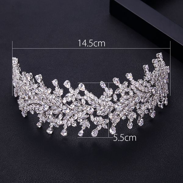 

jankelly fashion ladies wedding headpieces with cube zircon wholesale accessories headdress bridal hair tiaras q1218, White;golden