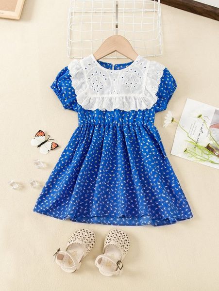 

toddler girls ditsy floral eyelet embroidery puff sleeve dress she, Red;yellow