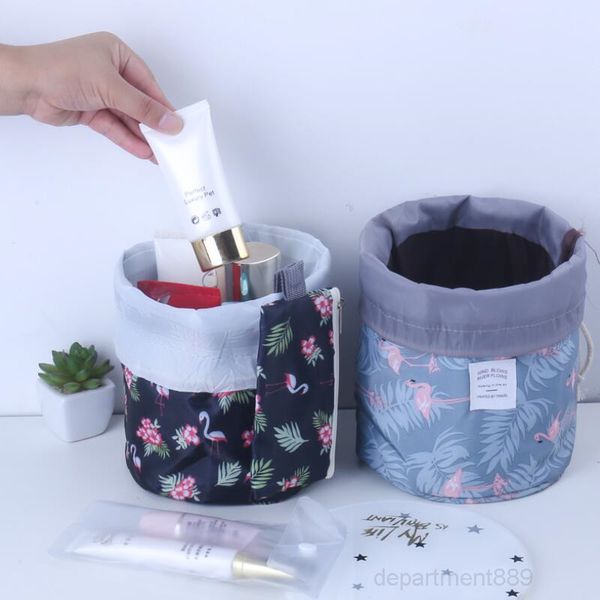 

women cosmetic beauty makeup travel barrel storage basket foldable waterproof wash bag polka dot bathroom organizer owd2064