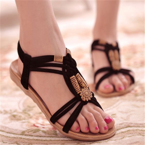 

new women summer sandals women shoes bohemia gladiator beach flat casual sandals leisure female ladies women slip on sandalias, Black