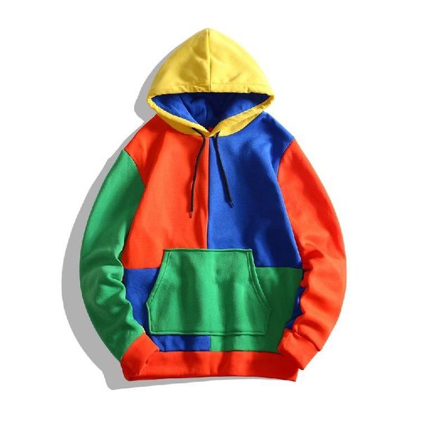 

fashion long sleeve pullover hoodie men color block patchwork hooded sweatshirt autumn and winter men's clothing teen couple, Black