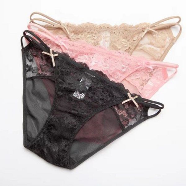 

new lace women's t-pants bikini transparent mesh low waist briefs, Black;pink