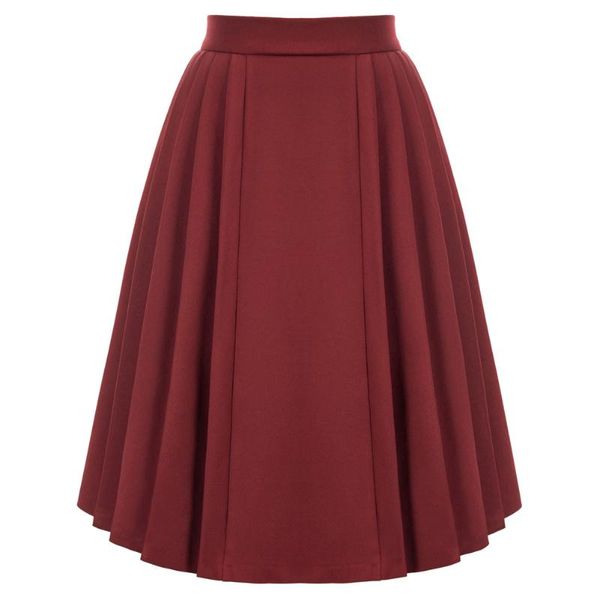 

karin women skirts high waist pleated skirt solid color elastic waist solid young lady girl vintage flared a-line skirt, Black