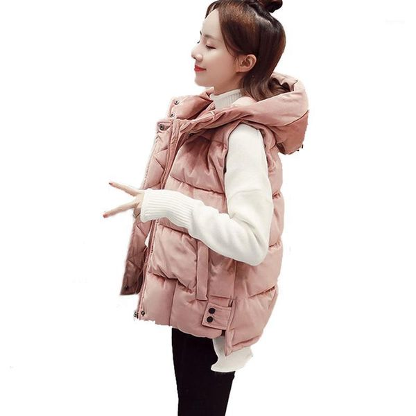 

2020 new velvet hooded vest coat women spring winter cotton down vest jacket cotton sleeveless jacket waistcoat1, Black;white