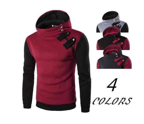 

mens casual hooded fleece sports hooded fashion color sets man inclined zipper fleece winter hoodie for men, Black