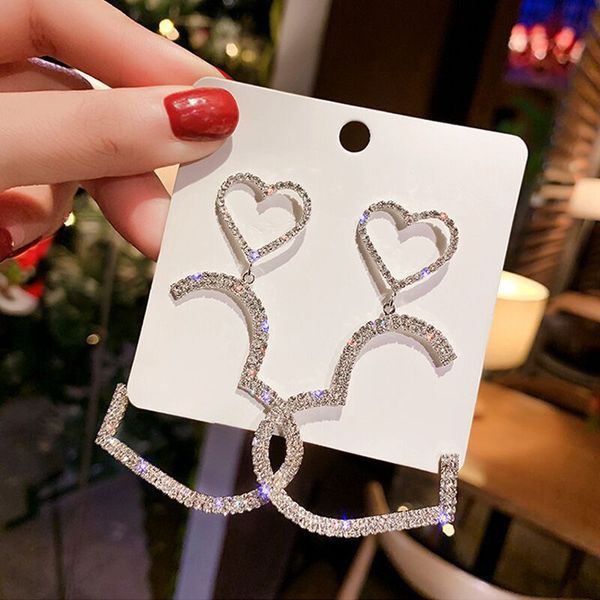 

womens earrings statement gold dangling cute gift female korean fashion jewelry heart crystal earrings, Silver