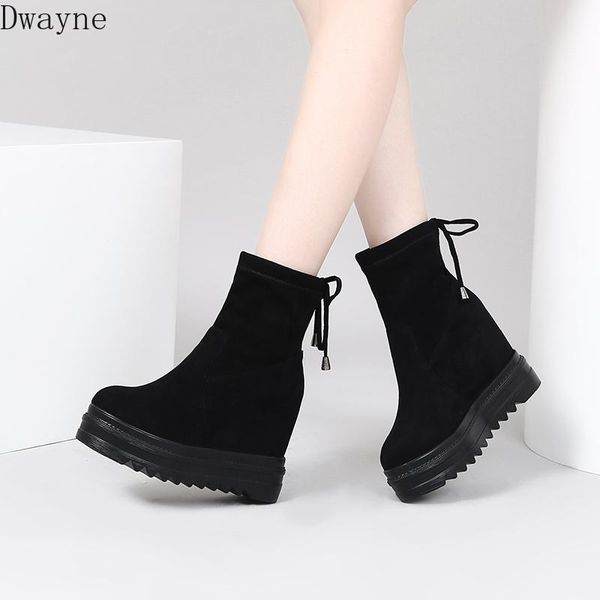 

boots female korean version of the wild muffin thick bottom inside increased wedge with women's shoes, Black