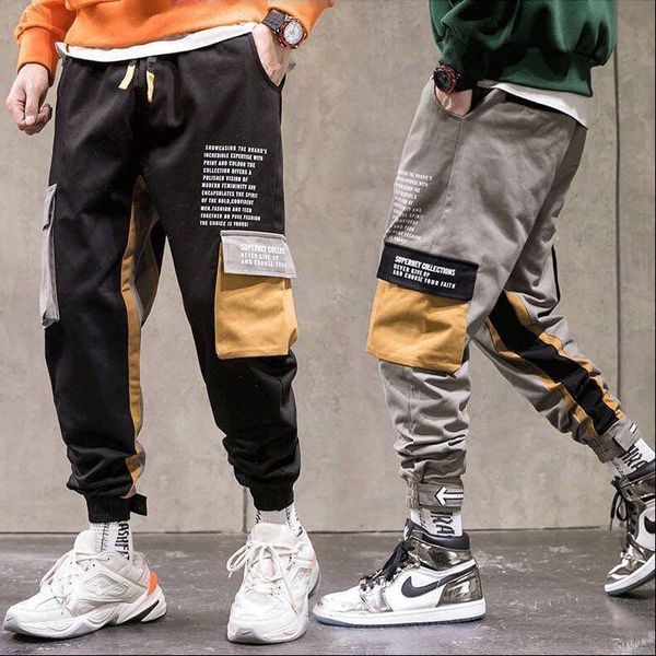 

autumn 2020 streetwear cotton harem joggers men casual sweatpants autumn new ribbons full length trousers men, Black