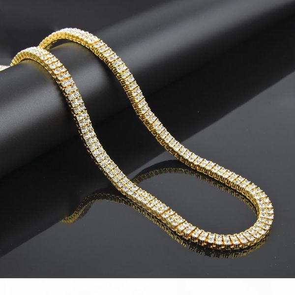 

hip hop mens 2 row square stones diamond link chain necklace rapper chunky fashion boys bling iced out cz crystal t show jewelry, Silver