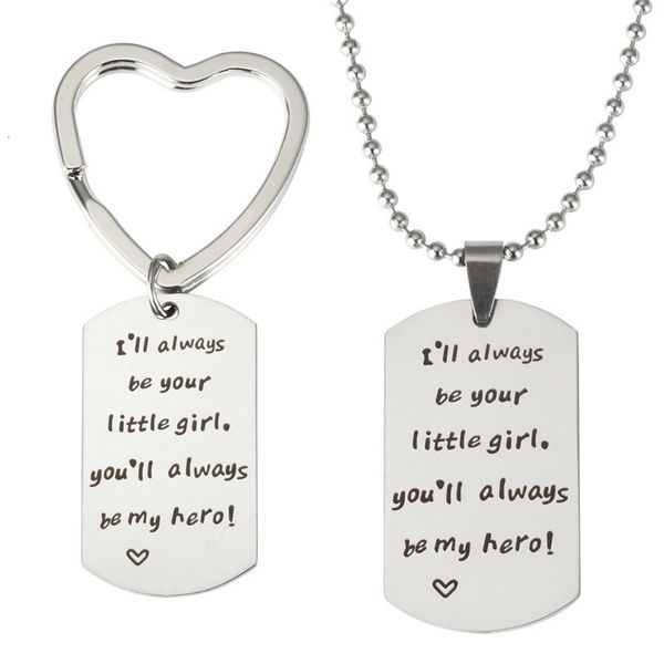 

i'll always be your little girl you'll always be my hero family jewelry stainless steel pendant necklace keychains keyrings, Slivery;golden