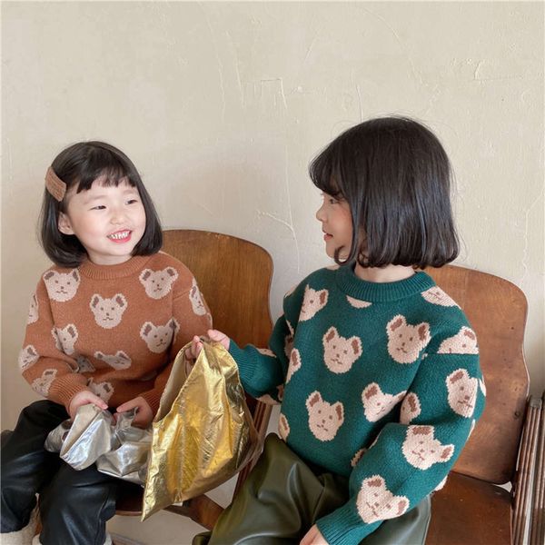 

new tgg2020 winter children's korean bear sweater boys' and girls' thickened pullover, Blue