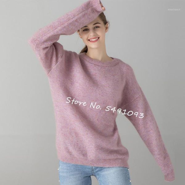 

women's solid color knitted sweater o-neck long-sleeved loose autumn winter knitwear pull 1, White;black