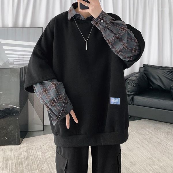 

korean style sweatshirt casual loose autumn oversized hip hop harajuku streetwear sweatshirt hoodies homem men's clothing db60wy1, Black