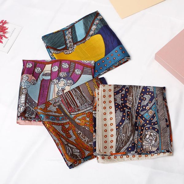 

2020 70x70 satiny dots Multipurpose women Silk twill scarf Satin square tie Hairband ladies foulard femme towel bufanda shawl, Blue;gray