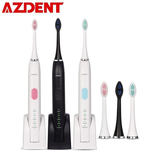 

azdent az-5 pro ultrasonic sonic electric toothbrush rechargeable tooth brushes 2pcs replacement heads 5 modes 2 minutes timer1