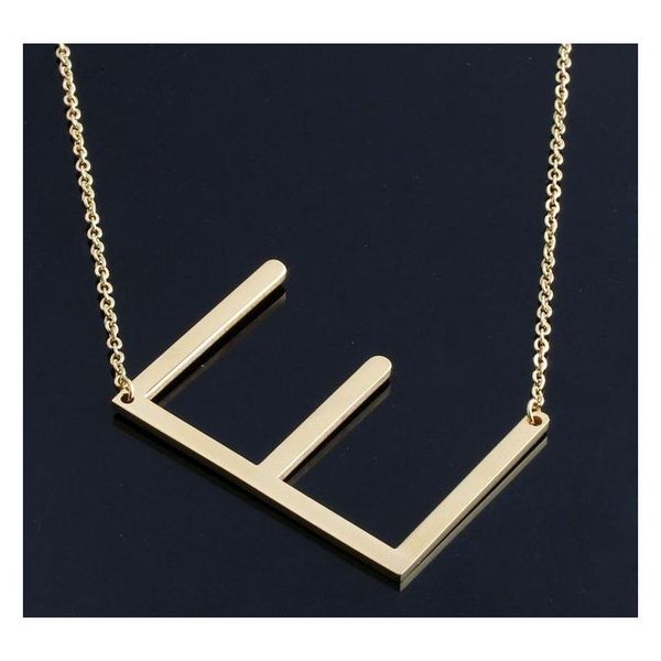 

women fashion sideways personalized a-z letter name initial gold silver plated stainless steel necklace pendant wmtqah new_dhbest
