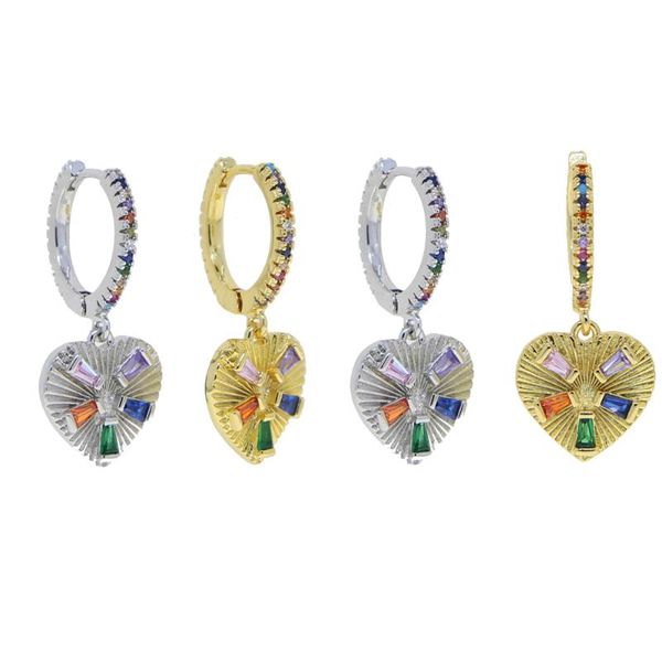 

rainbow baguette cz heart charm dangle drop earring fashion 2021 valentine's gift for lover girlfriend, Silver