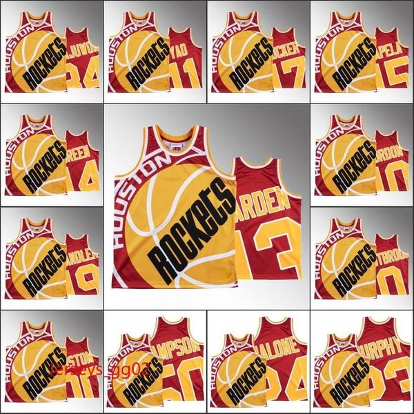 

2020 men houston rockets james harden russell westbrook hakeem olajuwon p.j. tucker big face hwc nba red custom jersey, Black
