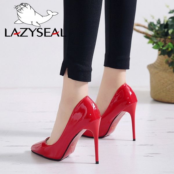 

lazyseal women pumps high heels shoes woman stiletto pointed toe female party shoes office lady wedding party plus size y200111, Black