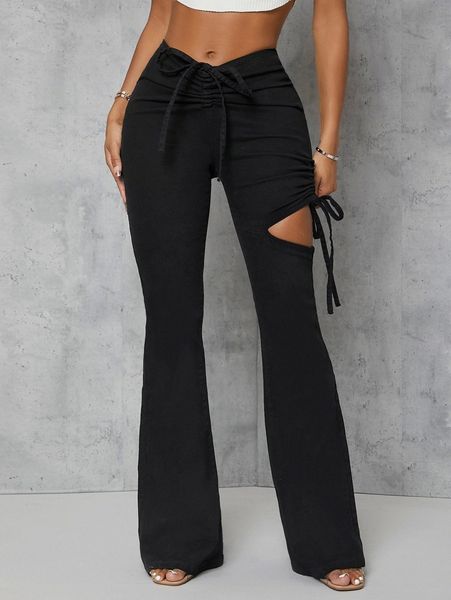 

sxy zip back cut out lace up flare leg jeans b5vp#, Blue