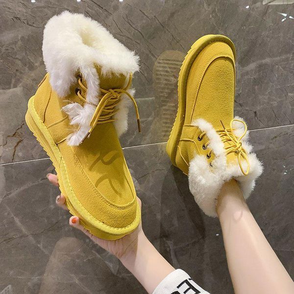 

lace up boots female shoes winter footwear boots-women round toe flat heel plush australia ladies 2020 ankle low padded rubber, Black