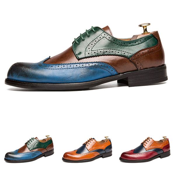 

large size mens dress shoes leather carved colorful business casual prom flat comfortable wedding good quality size 38-47 two, Black