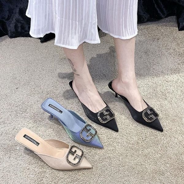 

women's pointed toe mules heels fashion stilettos shoes, Black