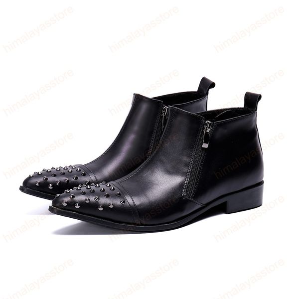 Black Brogue Winter Short Boots Cowboy ZIP классические новые сапоги металлические заостренные носки моды мужские ботинки