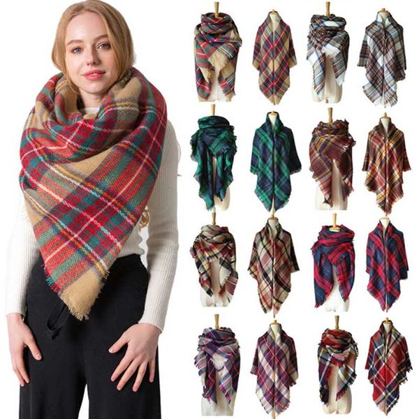

scarves 2021 knitted spring and winter women's scarf plaid warm cashmere shawl luxury double-sided neck, Blue;gray