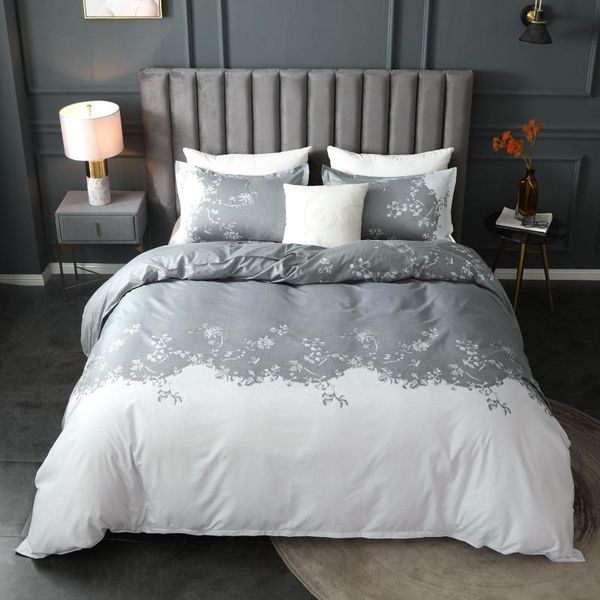

silver floral bedding set simple pastoral style duvet cover teens bedroom bed sets 220x240 quilt cover