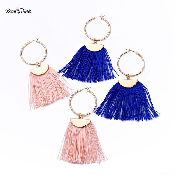 

banny pink bohemia tassel earrings for women chunky gold color metal hoop earrings fashion jewelry ethnic pendant earring bijoux, Golden;silver