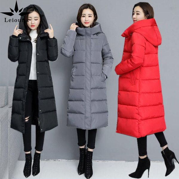 

leiouna long slim solid thick office lady 2021 fahsion women's new winter cotton padded jacket medium korean version hooded coat, Black