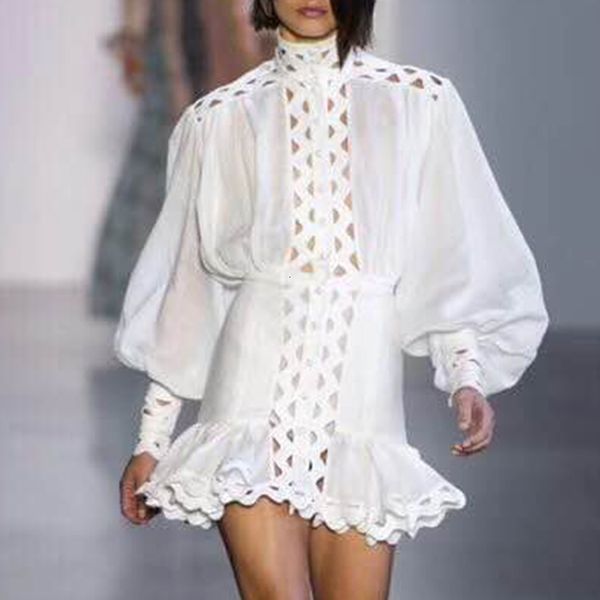 

2021 new lolita lantern long sleeve high waist hollow out ruffle hem shirt women spring autumn white club party y56a, Black;gray