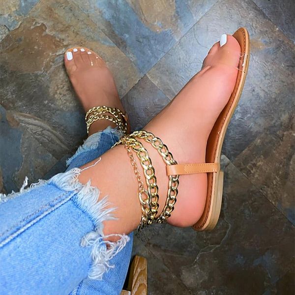 

sandals mcckle 2021 women's transparent metal chain ladies falt fashion shoes open toe women casual comfortable shoe female, Black