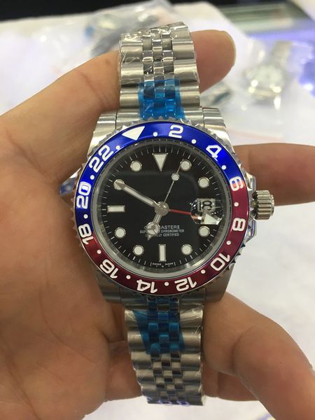 

luxury watch bp factory 40mm vintage gmt blue and red border blue dial 1675 mechanical automatic mens watches, Slivery;brown