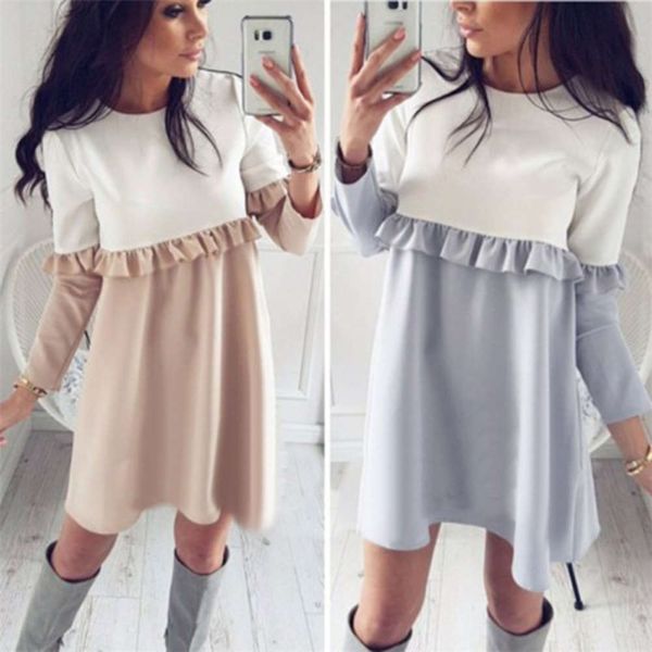 

fall 2020 new ear edge color matching long sleeve drs mini skirt, Black;gray