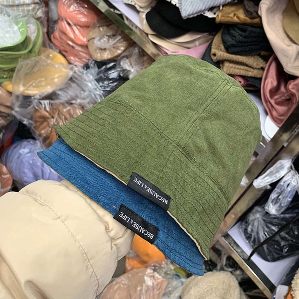 

2020 new double-sided bucket cap men and women personality leisure wash cotton travel versatile korean label students, Blue;gray