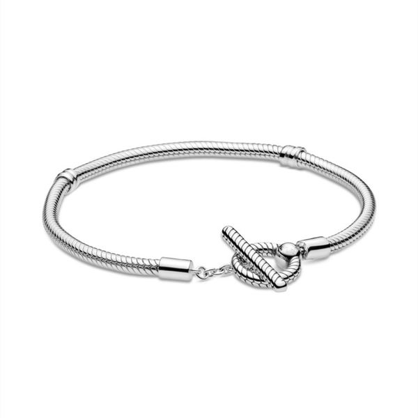 

100% 925 sterling silver 2021 new arrival t-bar snake chain bracelet silver bracelet for women fit original charm jewelry, Black