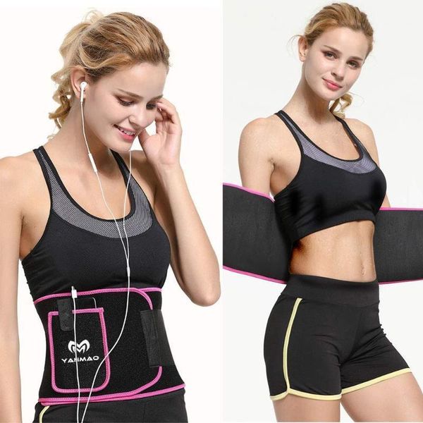 

waist support sport sweat belt with phone pocket tummy stomach lumbar wrap trimmer trainer girdle slimming body shaper belt1, Black;gray