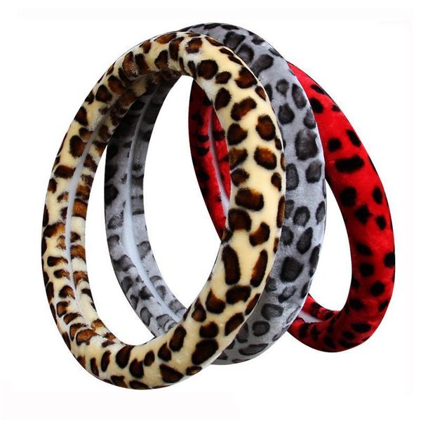 

leopard print plush car steering wheel cover for most steering-wheel soft 37-38 cm 14.5 "-15" braid on hand bar carÂ accessories1