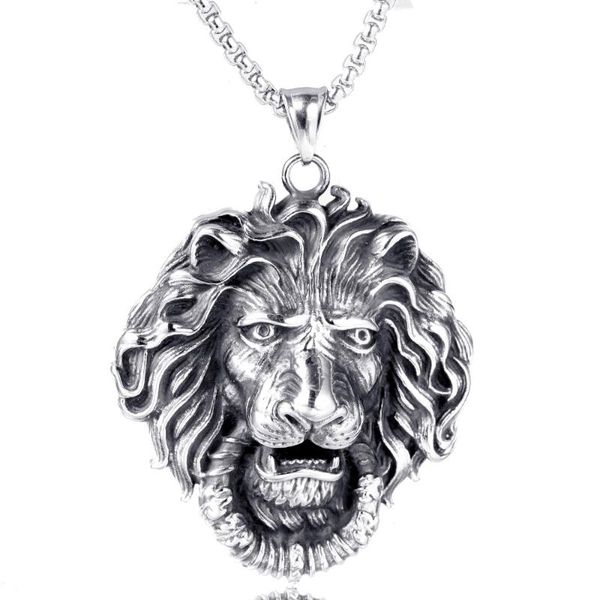 

stainless steel animal lion men punk rock vintage pendant necklace king of the forest lion necklaces jewellery gift for him, Silver