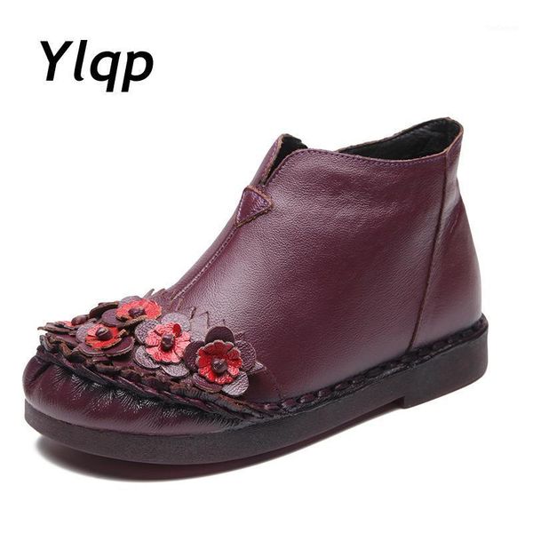 

boots ylqp 2021 arrival booties retro genuine leather ankle women cowhide flat shoes handmade winter fur1, Black