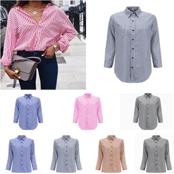 

women striped blouse spring korean long sleeve casual shirt turn-down collar style casual formal women shirts blusas, White