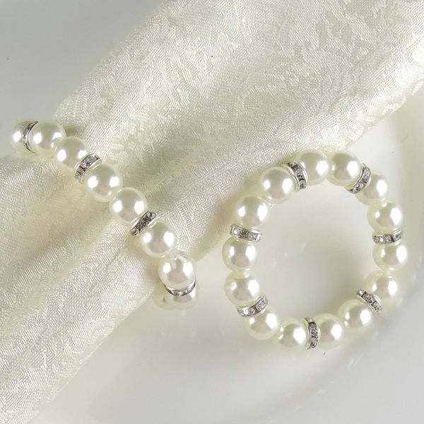 2020 weiße Perlen Serviettenringe Hochzeit Serviettenschnalle für Hochzeitsempfang, Party, Tischdekoration