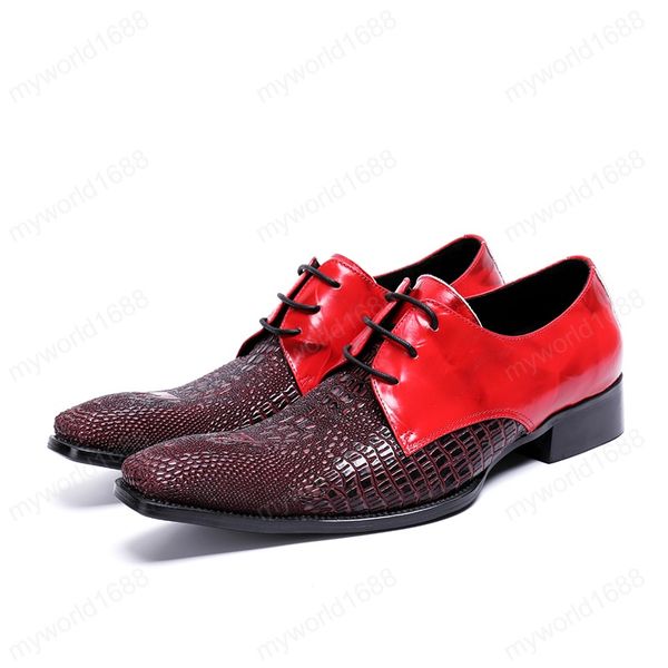 

men crocodile grain genuine leather shoes oxford men lace-up fashion trend dress shoes man comfortable shoes, Black