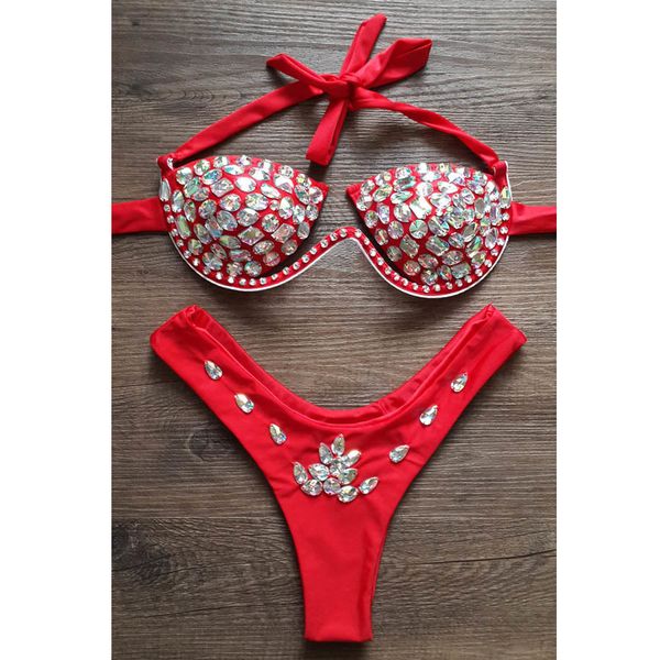 

vikinii halter rhinestone diamond silver bikinis swimsuit crystal push up swimwear women bathing suits y200319, White;black