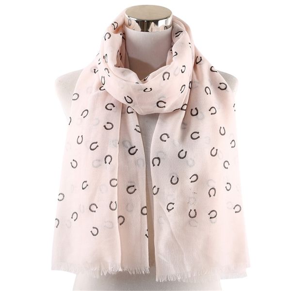 

foxmother vintage horseshoe horse scarfs white navy pink color women's gift spring winter accessories soft lightweight scarves y201007, Blue;gray